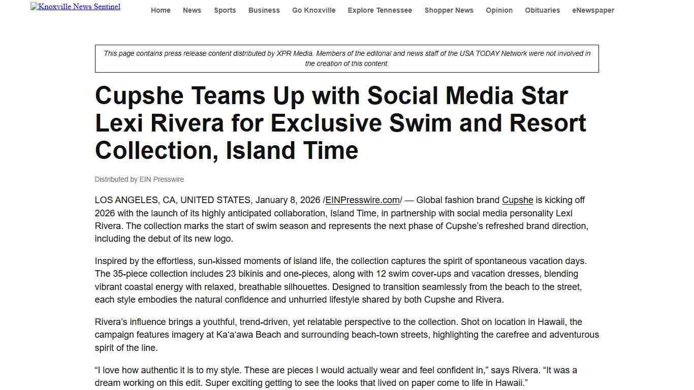 Cupshe Teams Up with Social Media Star Lexi Rivera for Exclusive Swim and Resort Collection, Island Time - Knox News The Knoxville News-Sentinel