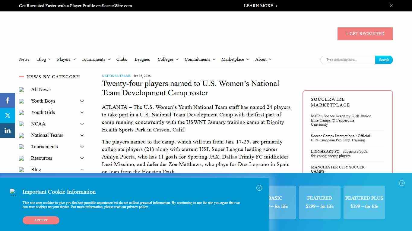 Twenty-four players named to U.S. Women's National Team Development Camp roster - SoccerWire